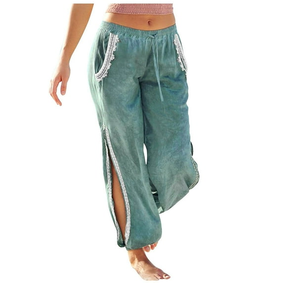 Plebaso Womens Velvet Pants Loose Elastic Waist Solid Color Wide Leg Pants with Pockets Ladies Casual Long Trousers