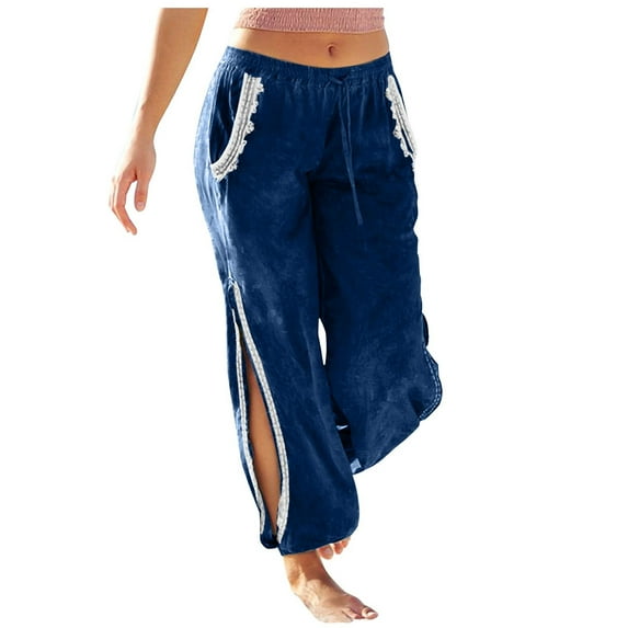 Plebaso Womens Velvet Pants Loose Elastic Waist Solid Color Wide Leg Pants with Pockets Ladies Casual Long Trousers
