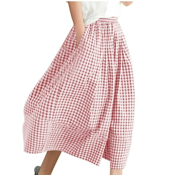 Plebaso Womens Wide Leg Plaid Capri Pants Summer Casual Elastic Waist Loose Palazzo Pants with Pockets