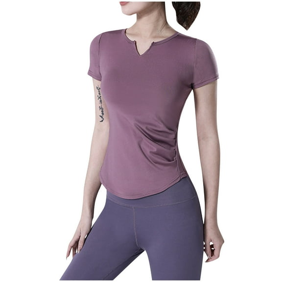 Plebaso Workout Tops for Women V Neck Short Sleeve Slim Athletic Tees Stretch Gym T-Shirt Activewear