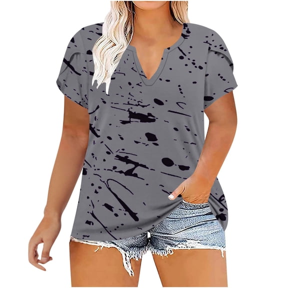 Plebaso XL-5XL Womens Tops Short Sleeve Plus Size Shirts Women's V Neck Graphic Tees Tunic Blouses