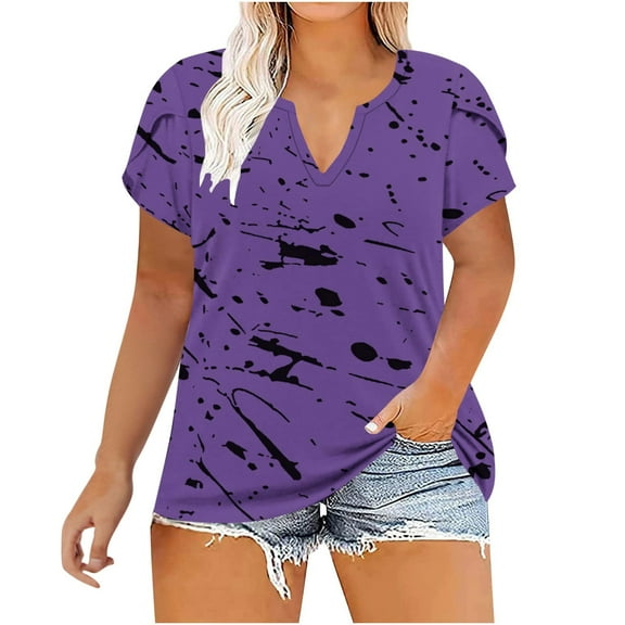 Plebaso XL-5XL Womens Tops Short Sleeve Plus Size Shirts Women's V Neck Graphic Tees Tunic Blouses