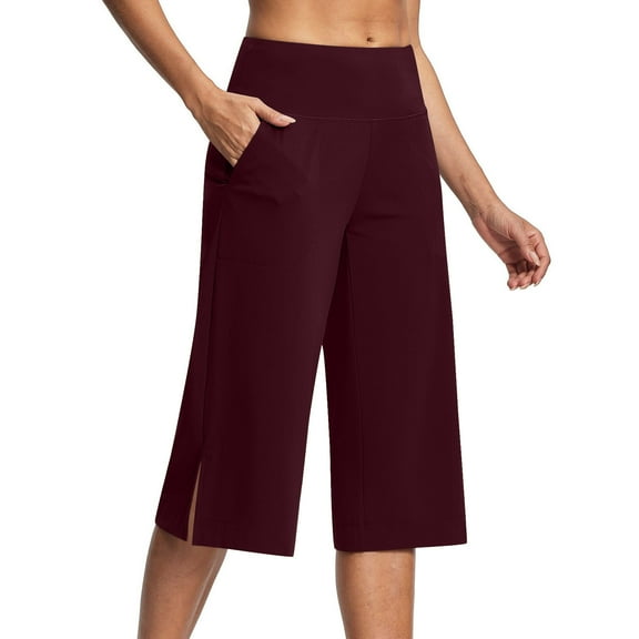 Plebaso Yoga Capri Pants for Women High Waisted Wide Leg Workout Pants Stretch Comfy Capris with Pockets