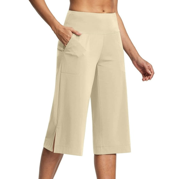 Plebaso Yoga Capri Pants for Women High Waisted Wide Leg Workout Pants Stretch Comfy Capris with Pockets
