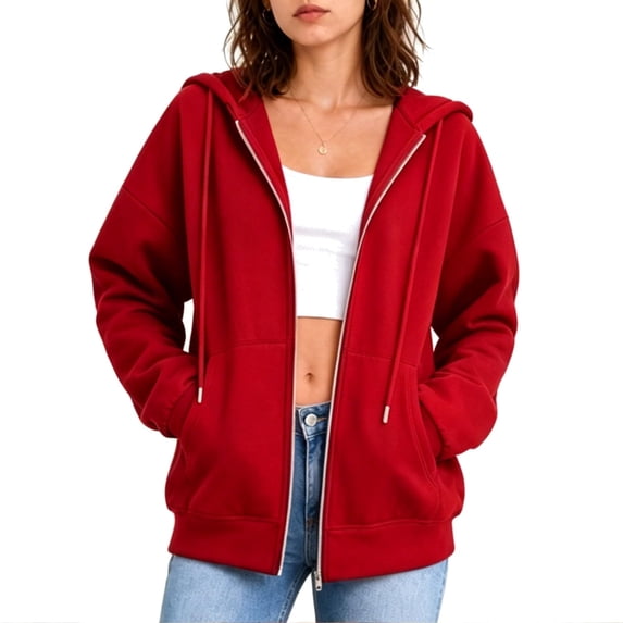 Plebaso Zip up Hoodies for Women Long Sleeve Drawstring Sweatshirt Casual Hooded Jacket with Pockets