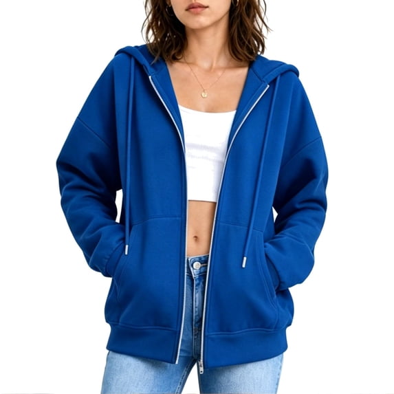 Plebaso Zip up Hoodies for Women Long Sleeve Drawstring Sweatshirt Casual Hooded Jacket with Pockets