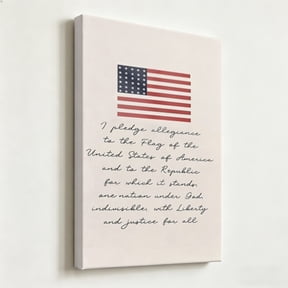 "Pledge of Allegiance" Patriotic American Flag Canvas Wall Art, Elegant Cursive Typography Script Print, Matte Finish Gallery Wrapped Patriotic Home Decor 8*12