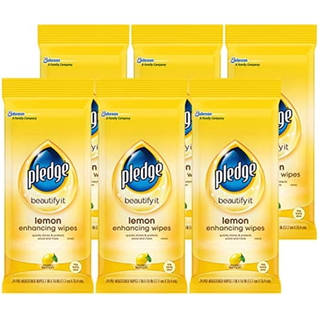 Pledge Beautify It Lemon Enhancing Wipes - Conveniently Dust, Clean And Shine Wood, Stainless Steel And More, 24 Ct, Pack Of 6 (144 Total Wipes)