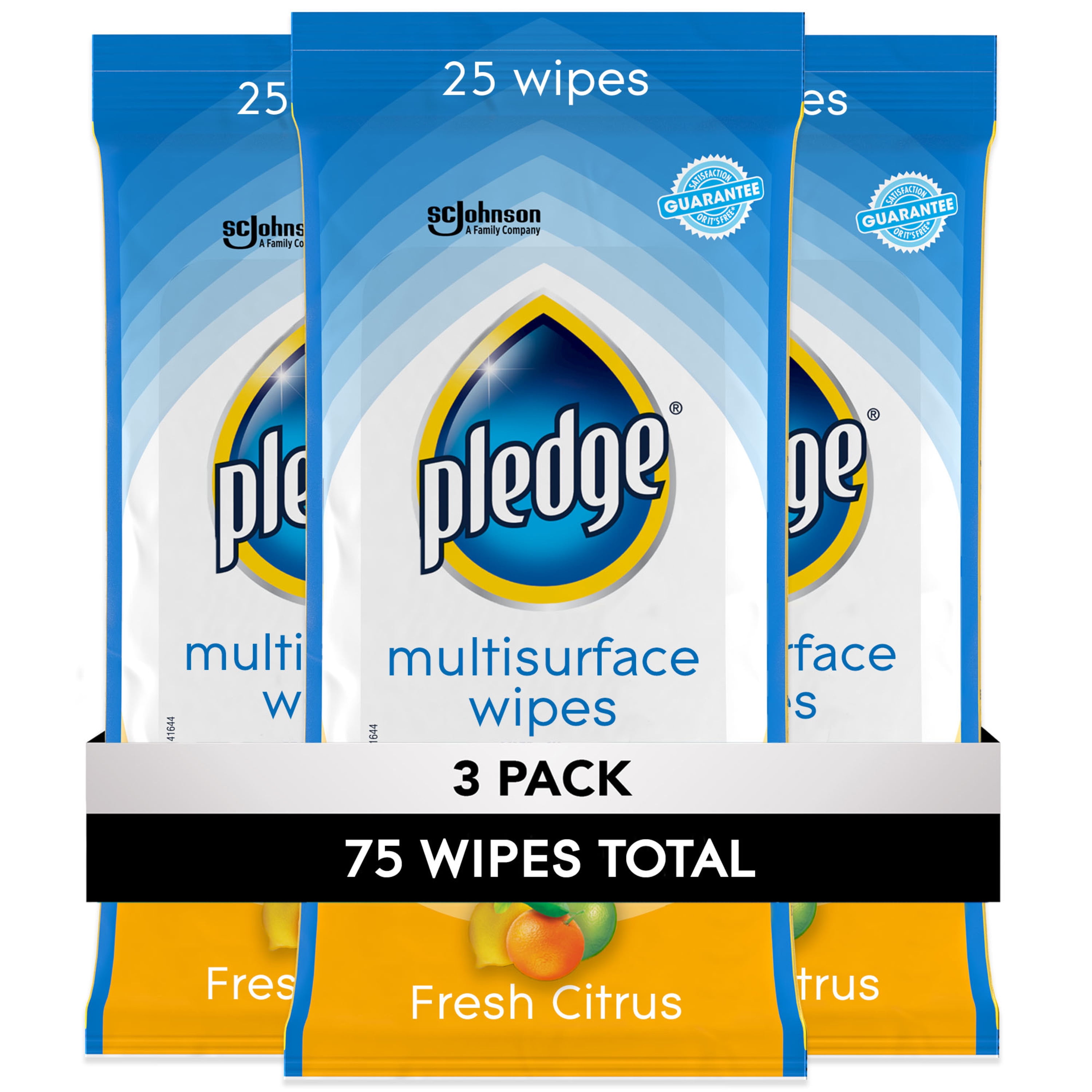 Pledge Everyday Clean Multisurface Wipes, Fresh Citrus, 25 Wipes, 3 Count  Pack (75 Wipes Total)
