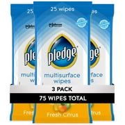Pledge Everyday Clean Multi Surface Wipes, Fresh Citrus, 25 Wipes, 3 Count Pack (75 Wipes Total)
