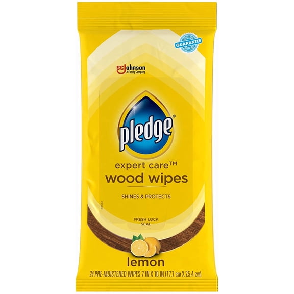 Pledge Expert Care Enhancing Wood Wipes, Lemon Scent, 24 Count