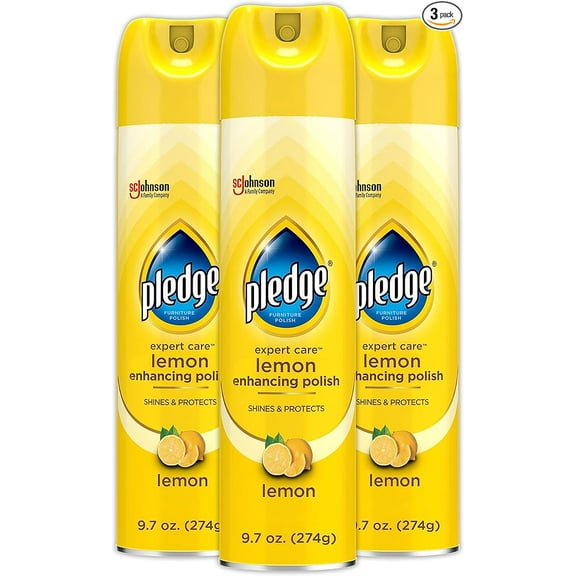 Pledge Expert Care Wood Polish Spray, Shines and Protects, Removes Fingerprints, Lemon, 9.7 oz (Pack of 3)