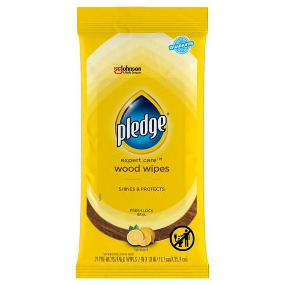 Pledge Expert Care Wood Wipes, Lemon, 24 Wipes, Pack of 2