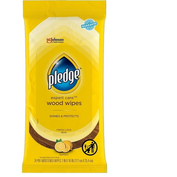 Pledge Expert Care Wood Wipes, Shines and Protects, Removes Fingerprints, Lemon Scent, 24 Count (Pack of 1)