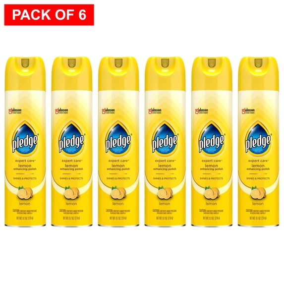 Pledge Furniture Polish, Lemon, 9.7 Oz Aerosol Spray (Pack of 6 Sprays)