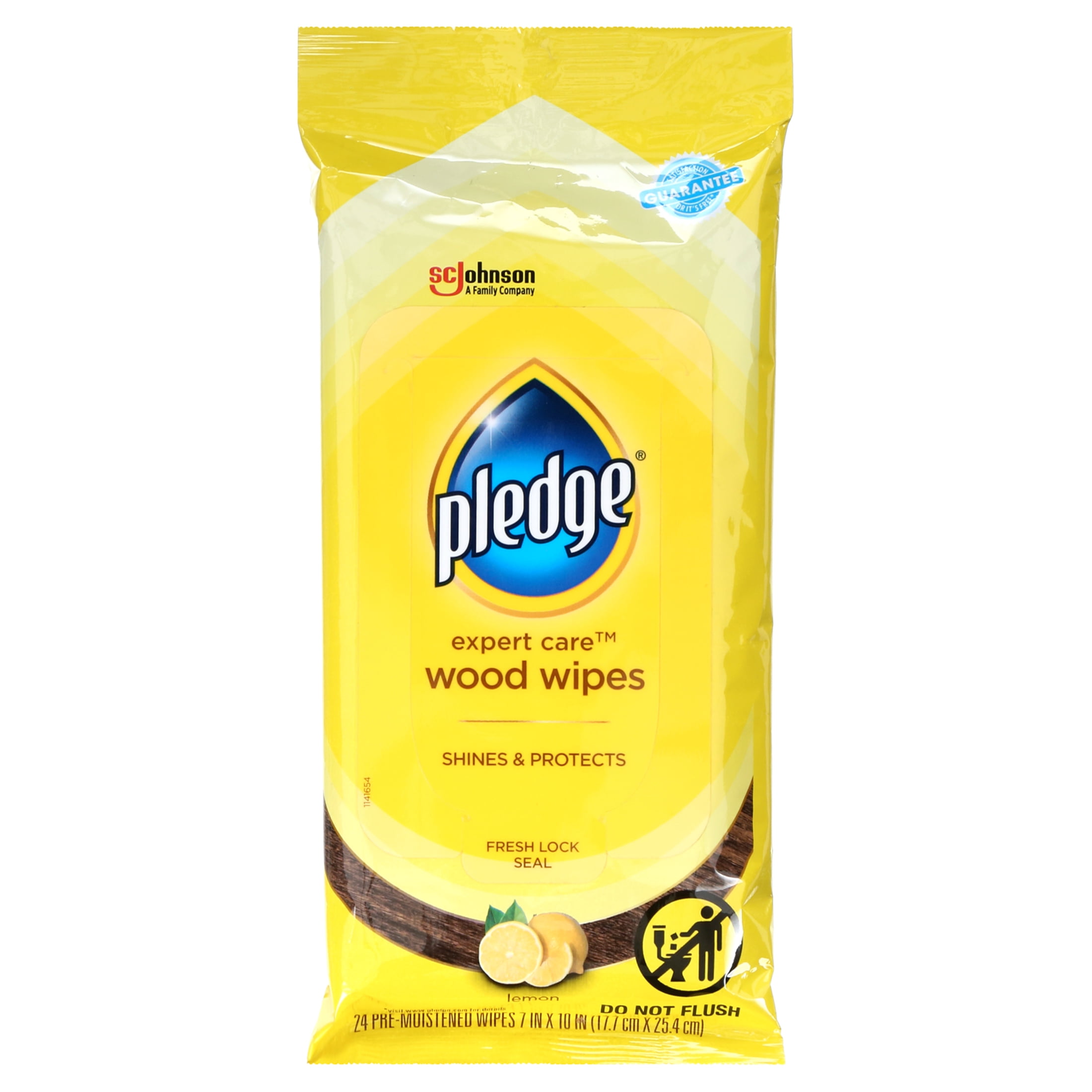 Pledge Lemon Household Clear Cleaning Wipes, Fresh Lemon Scent, 24 Ct