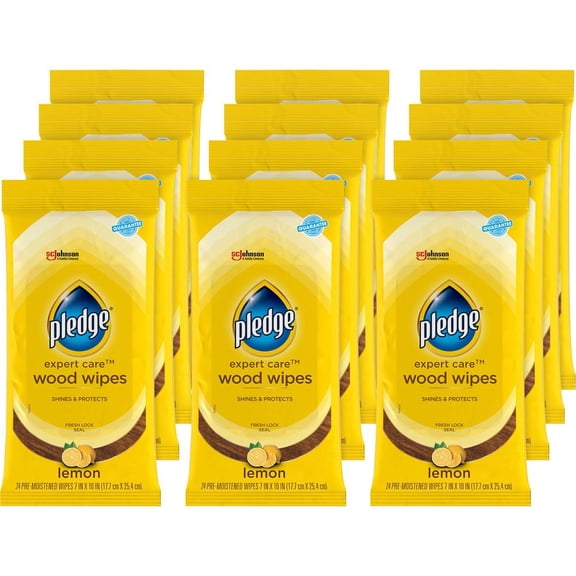 (12 pack) Pledge Beautify It Lemon Enhancing Wipes - Conveniently Dust, Clean and Shine Wood, Stainless Steel and More, 24Count