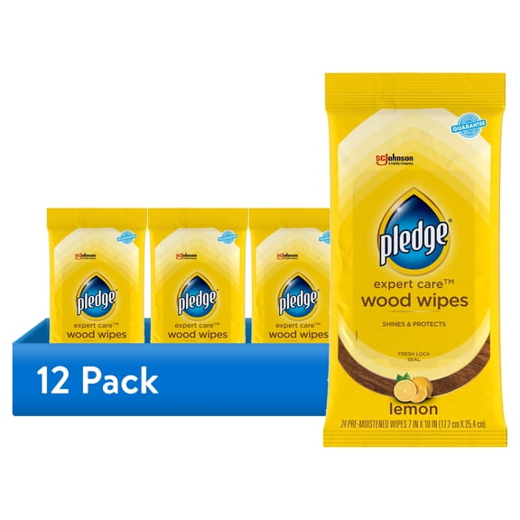 (12 pack) Pledge Beautify It Lemon Enhancing Wipes - Conveniently Dust, Clean and Shine Wood, Stainless Steel and More, 24Count