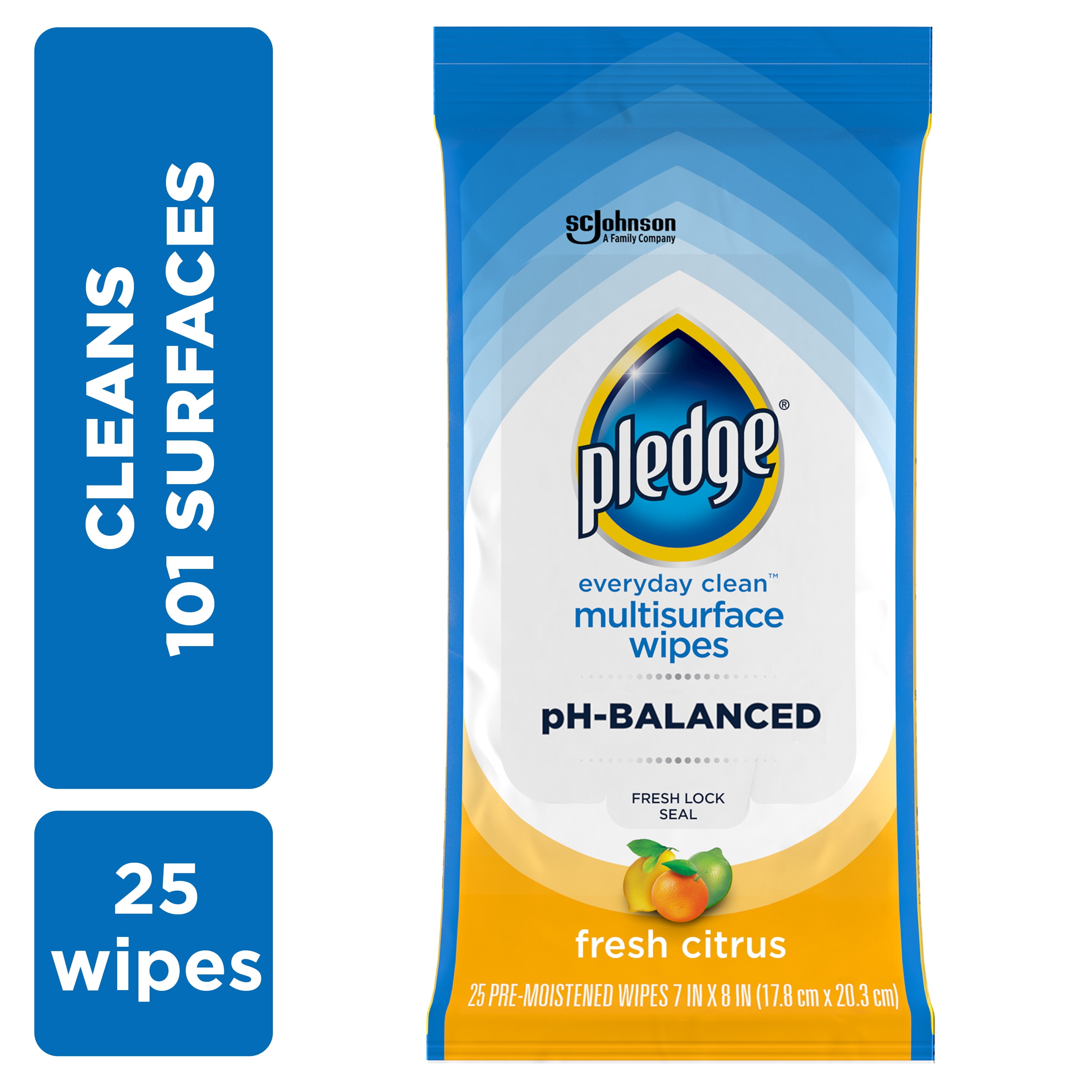 Pledge PH Balanced Multisurface Cleaner Wipes - For Multi Surface - Fresh Citrus Scent - 12 / Carton - pH Balanced - Blue Pledge PH Balanced Multisurface Cleaner Wipes - For Multi Surface - Fresh Citrus Scent - 12 / Carton - pH Balanced - Blue