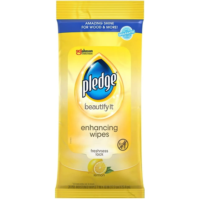 Pledge Lemon Enhancing Multisurface Cleaner Wipes, Wood, Leather, Granite, 24 Pack
