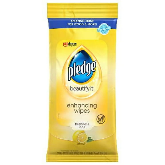Pledge Multi-Surface Furniture Polish Wipes, Works on Wood, Granite, and Leather, Cleans and Protects, Lemon (24 Total Wipes)
