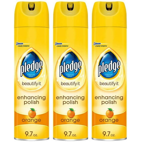 Pledge Multi-Surface Spray Furniture Polish, Orange Scent, 9.7 Ounce, 3 Pack