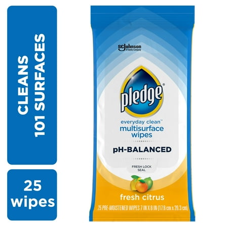 Pledge Multisurface Cleaning Wipes, pH Balanced, Fresh Citrus, 25 Count