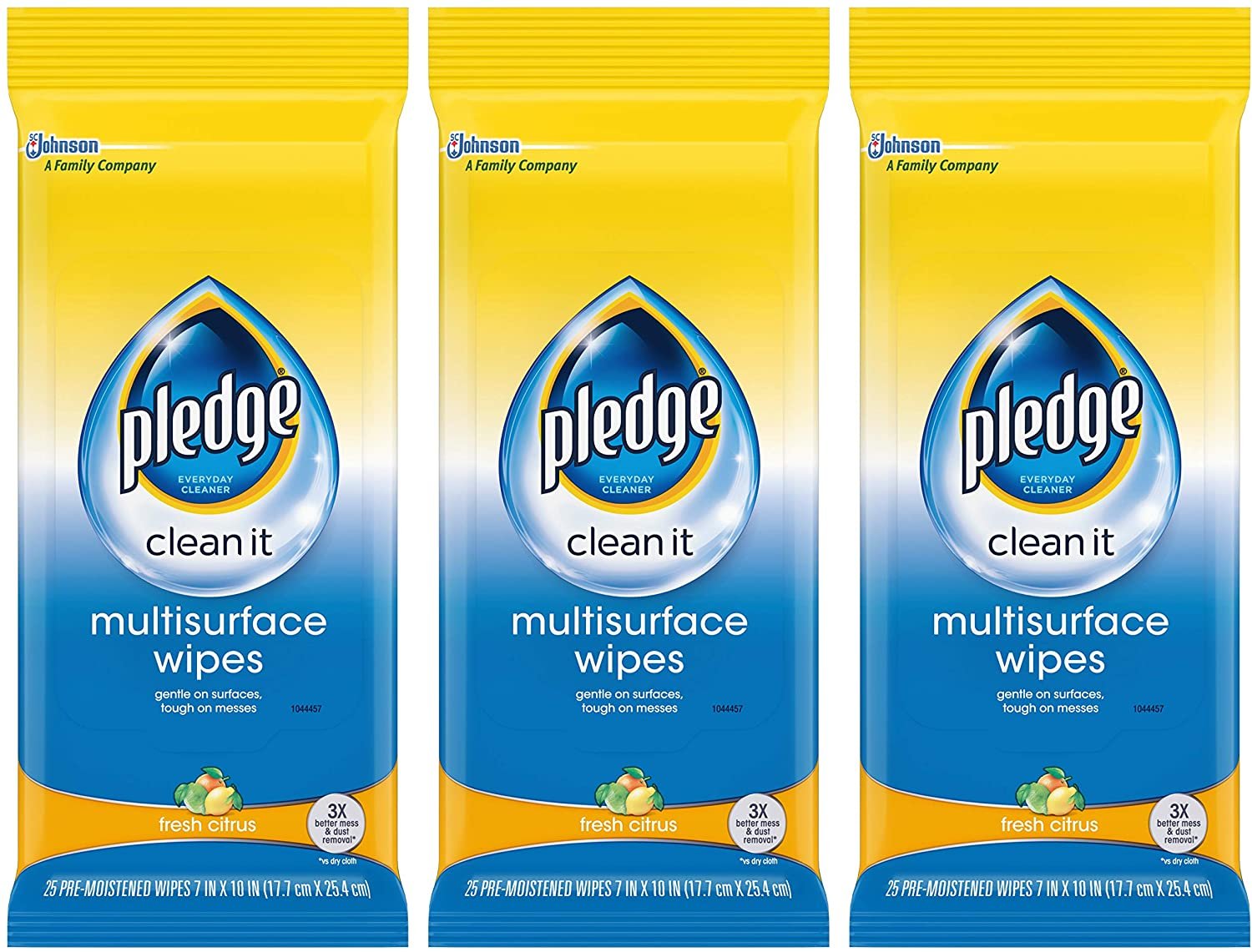 Pledge Multisurface Wipes, Fresh Citrus, 25 Wipes Per Pack 3 Packs