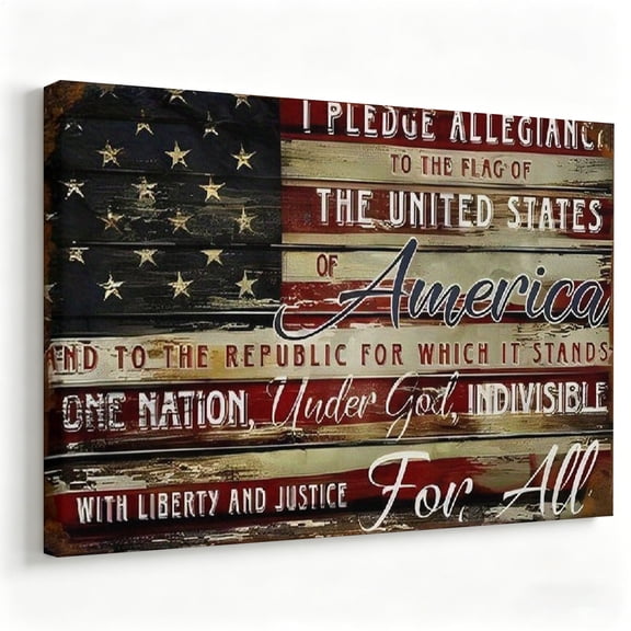 Pledge of Allegiance American Flag Canvas Wall Art Rustic US Heritage Poster Patriotic Quote Print Living Room Office Decor Ready to Hang 12*16