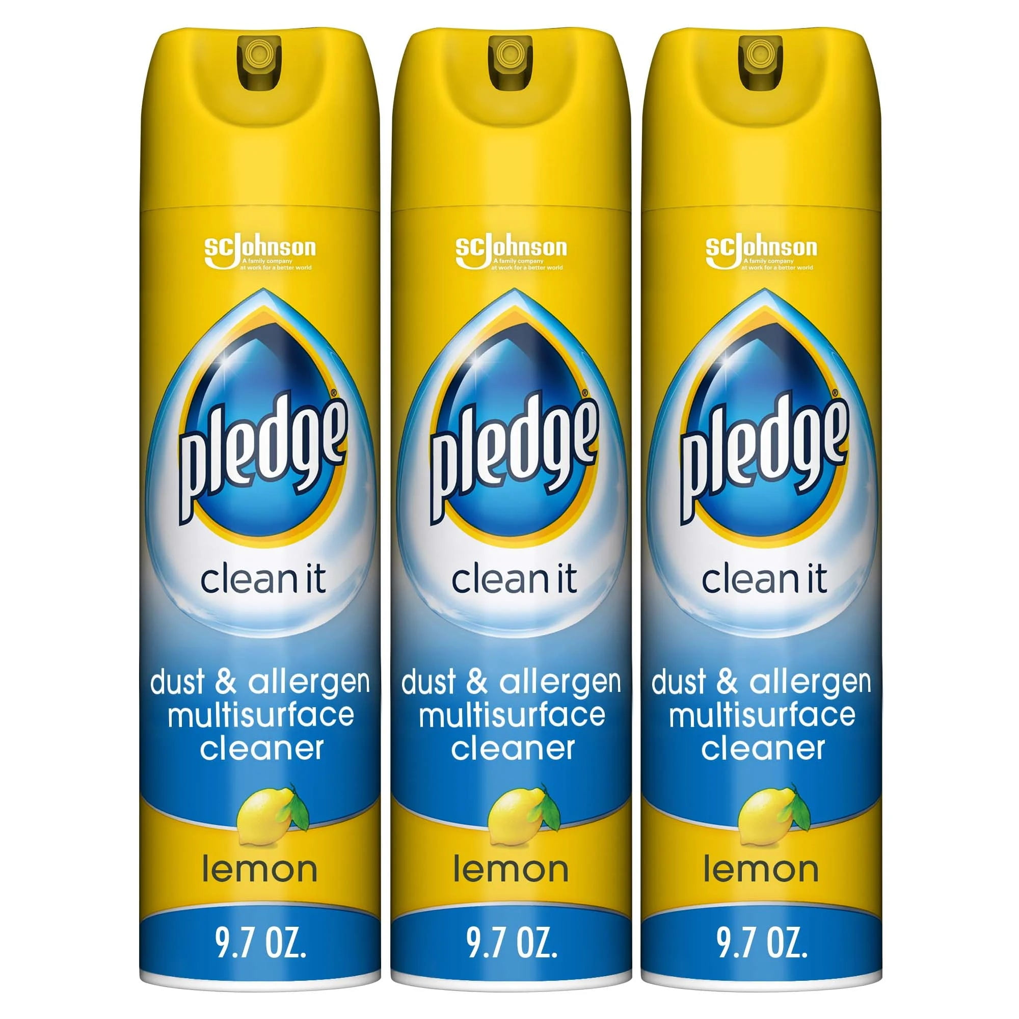 Pledge Clean It Dust & Allergen Multisurface Cleaner Spray, Lemon Scent, 9.7 Oz, 3 Ct