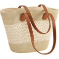 thumbnail image 1 of Pleneal Straw Bag For Women, Summer Straw Beach Handbags Large Shoulder Purses Woven Tote Bag,Beige Lace Stripe, 1 of 7