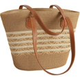 thumbnail image 1 of Pleneal Straw Bag For Women, Summer Straw Beach Handbags Large Shoulder Purses Woven Tote Bag,Beige and Khaki Stripe, 1 of 6