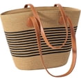 thumbnail image 1 of Pleneal Straw Bag For Women, Summer Straw Beach Handbags Large Shoulder Purses Woven Tote Bag,Black Stripes, 1 of 7
