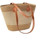 thumbnail image 1 of Pleneal Straw Bag For Women, Summer Straw Beach Handbags Large Shoulder Purses Woven Tote Bag,White Stripes, 1 of 7