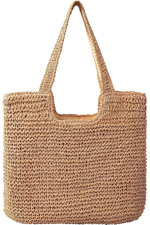 Pleneal Straw Beach Bags for Women - Women Beach Handmade Woven Tote Bag, Summer Mesh Hollow Shoulder Bag for Holiday