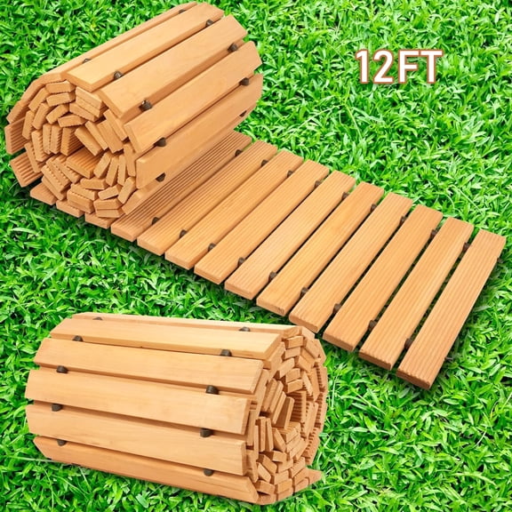 Plenkra 12FT Wooden Garden Pathway, Outdoor Roll Out Straight Walkway, Weather-Resistant Patio Path, Non-Slip Pavers Boardwalk for Garden, Backyard, Beach, Wedding Pathways