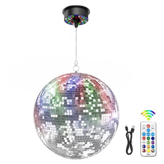 Plenkra 19.69" Large Mirror Disco Ball Kit with Rotating Motor & 4-Color LEDs – Remote Control Party Light for Weddings, DJ Shows & Nightclubs