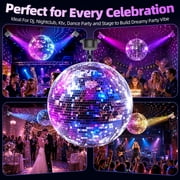 Plenkra Large Disco Ball with Motor and Lights, 6 RPM Rotating Mirror Disco Ball with 2 LED Spotlights, Reflective Glass Mirror Ball for 70s 80s Party, DJs, Nightclub, Bar, Wedding