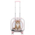 thumbnail image 1 of Plenkra Rolling Pet Carrier with Telescopic Handle & Shoulder Strap – Ventilated Travel Trolley with Quiet Wheels for Small Cats & Dogs, Outdoor Adventures & Camping (Pink), 1 of 9