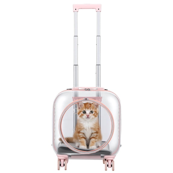 Plenkra Rolling Pet Carrier with Telescopic Handle & Shoulder Strap – Ventilated Travel Trolley with Quiet Wheels for Small Cats & Dogs, Outdoor Adventures & Camping (Pink)
