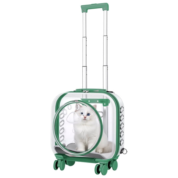 Plenkra Rolling Pet Carrier with Telescopic Handle & Shoulder Strap – Ventilated Travel Trolley with Quiet Wheels for Small Cats & Dogs, Outdoor Adventures & Camping