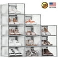 thumbnail image 1 of Plentio Shoe Boxes Clear Plastic Stackable, 12 Pack Shoe Storage, 13” x 9” x 5.5” Shoe Organizer for Closets, Easy to Assemble, Sturdy, Front Opening, Clear Shoe Containers(GY), 1 of 9