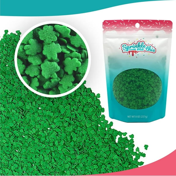 Plenty o' Luck | Green Shamrock Sprinkles | 12 oz Resealable Stand Up Bag | St. Patrick's Day Lucky Four-Leaf Clover Shaped Topping | Cake Decorating Sprinkles
