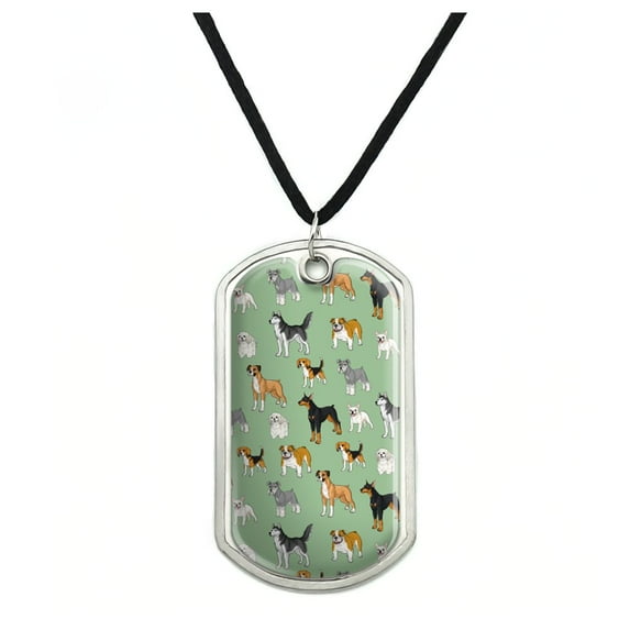 Plenty of Dogs Pattern Military Dog Tag Pendant Necklace with Cord