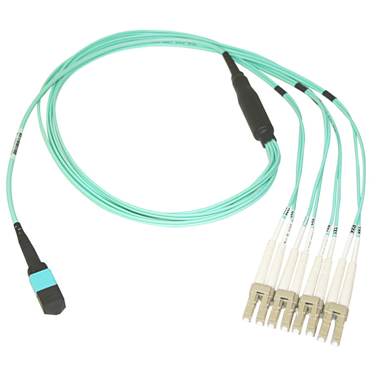 Plenum Fiber Optic Cable, 40 Gigabit Ethernet Qsfp 40Gbase-Sr4 To Mtp(Mpo)  Lc (4 Duplex Lc) 24 Inch Breakout Cable, Om3, 