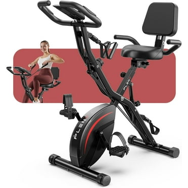 Pleny Folding Exercise Bike, 5 IN 1 Stationary Bike 5.5 LBS Flywheel Exercise Bike, Indoor Workout Bike 330LB Weight Capacity Back Support Cushion for Home Gym Workout
