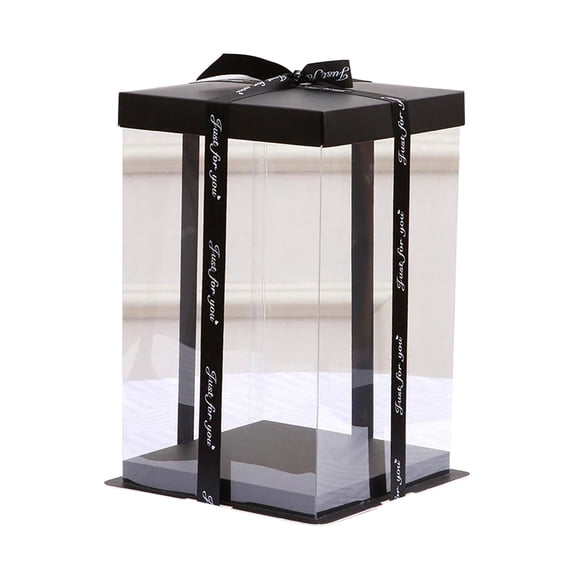 Plertrvy 20X20X10Cm Clear Transparent Cake Box 6.8*6.8*11.5 Inch Transparent Display Case With Base Lid & Ribbon For Wedding Birthday Christmas Thanksgiving Clearance (Black@0615)