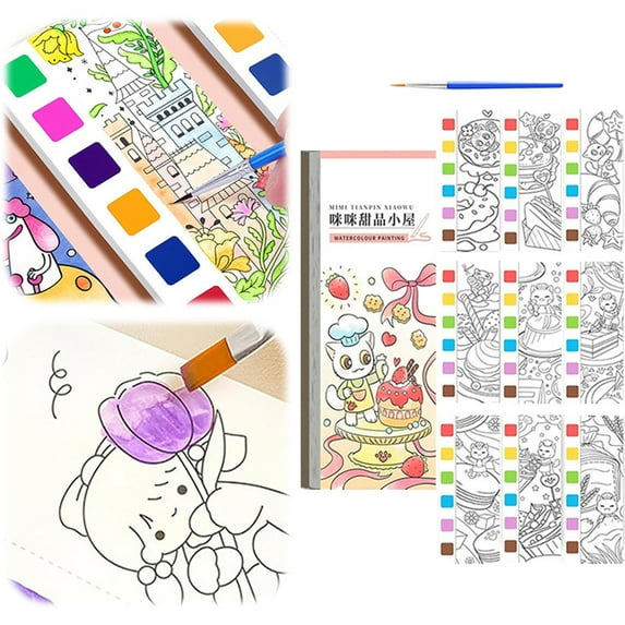 Plertrvy 7.5X3.1X0.8In Watercolor Coloring Book For Adults, Watercolor Coloring Book For Boys and Girls, Portable Painting Set, Small Watercolor Pad, Pocket-Sized Watercolor Book-C Clearance!