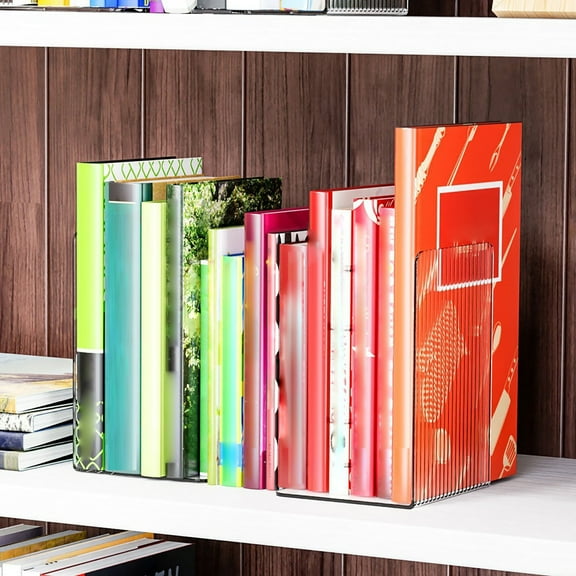 Plertrvy Acrylic Bookends Single Piece Bulk Line Bookends , Clear Bookends For Shelves with Non Slip Mats and Line Design Transparent Kid Acrylic Bookends & Holder For Desk Library Book Stoppers
