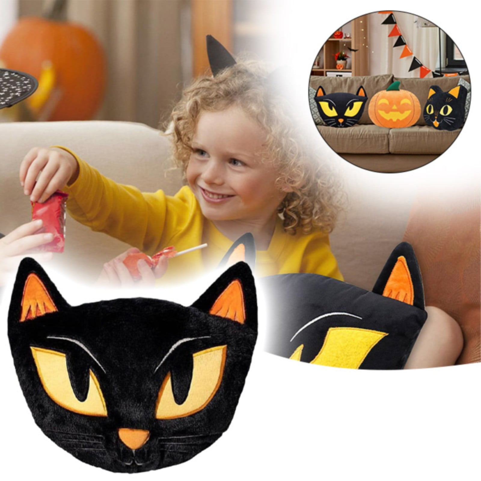 Plertrvy Clearance 1X Black Cat Pillow Black Cat Pillow Halloween Pillow Throw Pillow Stuffed Plush Animal Shaped Pillow Decorative Pillows for Bed Couch Sofa Cushion Car Brand Topaweson Walmart